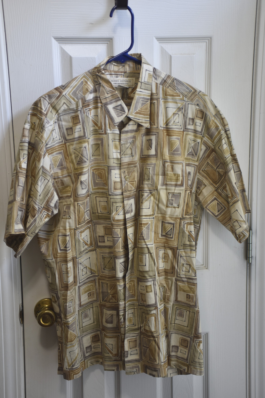 Island Republic Geometric Print Cotton Button Up Shirt Brown Tan Sz L LSC476
